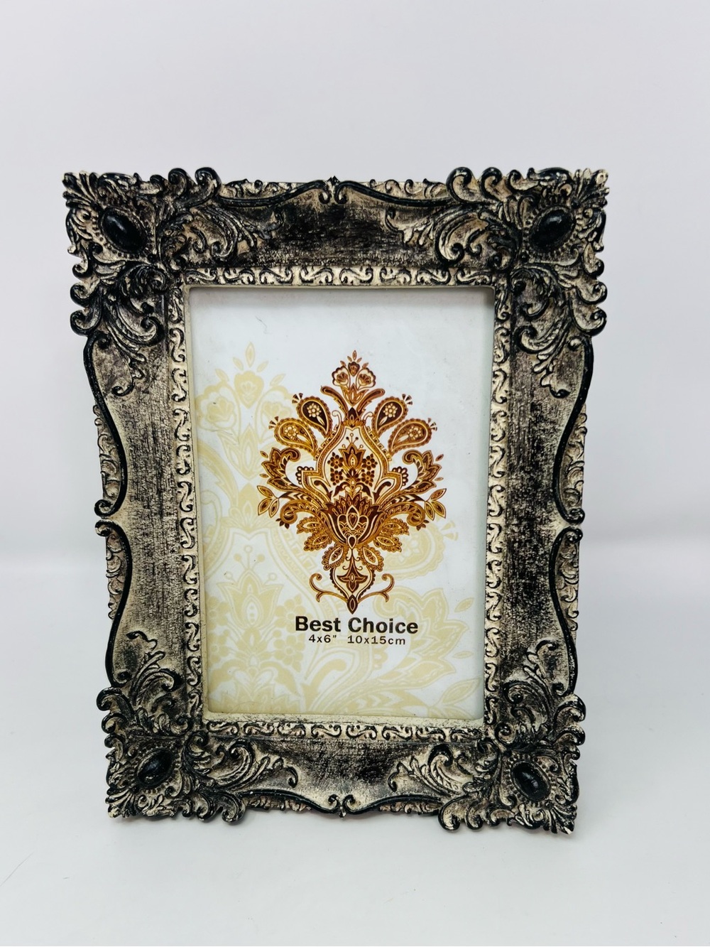 Ornate Baroque 4x6 Picture Frame Antique Silver Tone Scrollwork Rococo Easel